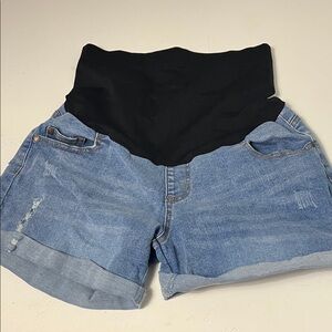 Amazon Medium Maternity MidRise Medium Wash Denim Jean Shorts